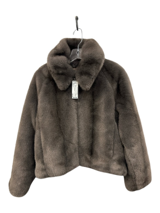 J Crew Size S Brown Polyester Faux Fur Long Sleeve Zip Front Jacket Brown / S