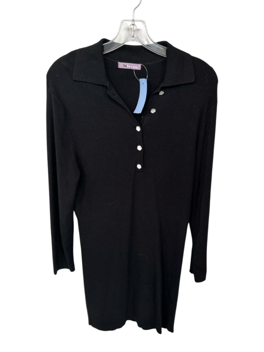 Lalavon Size M Black Viscose Blend Long Sleeve Button Detail Ribbed Collar Dress Black / M