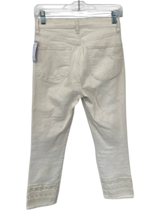 Tory Burch Size 27 Cream Cotton Blend Denim Zip Fly Embroidered Ankles Jeans Cream / 27
