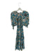 Ulla Johnson Size Est M Blue & Green Puff Sleeves Floral V Neck Dress Blue & Green / Est M