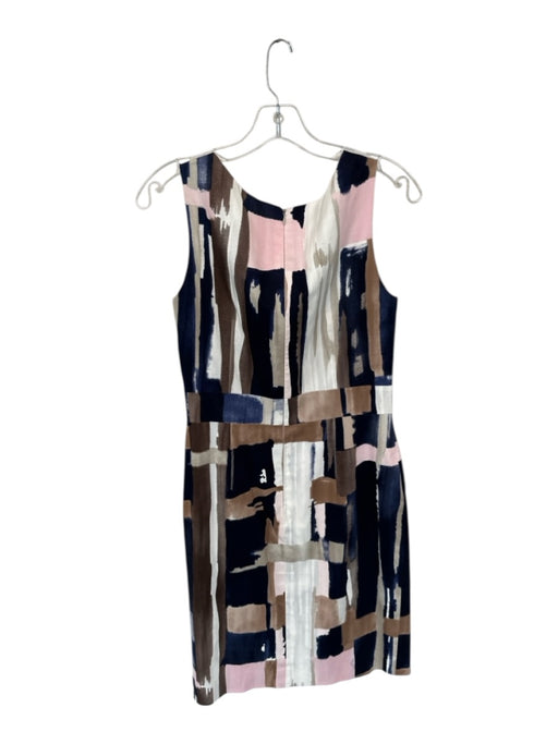 Oscar de la Renta Size 8 Navy & Brown Sleeveless Scoop Neck Back Zip Dress Navy & Brown / 8