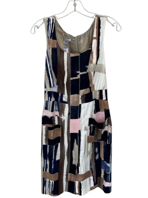 Oscar de la Renta Size 8 Navy & Brown Sleeveless Scoop Neck Back Zip Dress Navy & Brown / 8