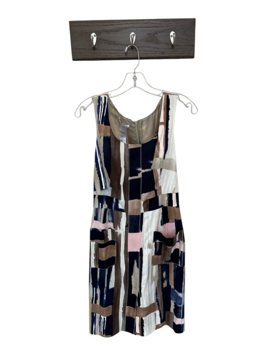 Oscar de la Renta Size 8 Navy & Brown Sleeveless Scoop Neck Back Zip Dress Navy & Brown / 8
