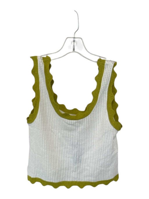 Maeve Size M Green & Cream Viscose Blend Scallop Hem Knit Cropped Sleeveless Top Green & Cream / M