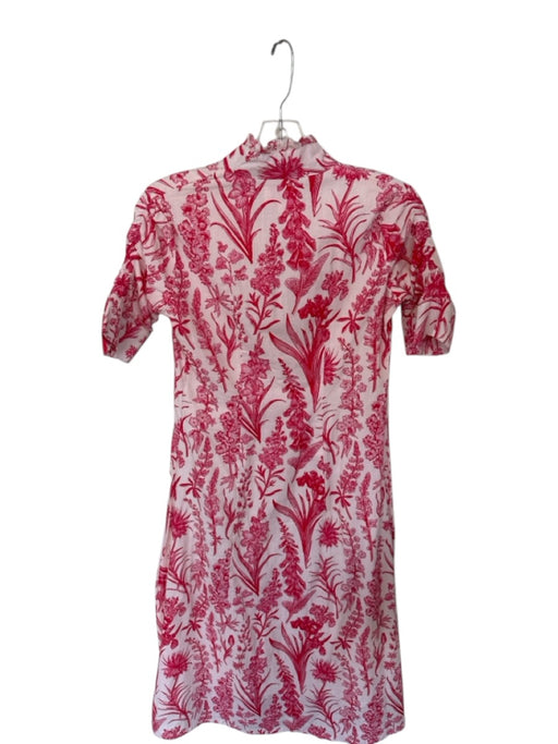 Victoria Dunn Size XS Pink & Cream Cotton Botanical Puff Sleeve Button Up Dress Pink & Cream / XS