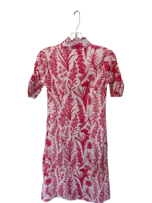 Victoria Dunn Size XS Pink & Cream Cotton Botanical Puff Sleeve Button Up Dress Pink & Cream / XS