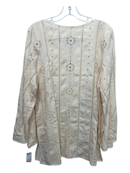 Juan D Dios Size M Light Beige Cotton Long Sleeve Buttons Floral Eyelet Coverup Light Beige / M