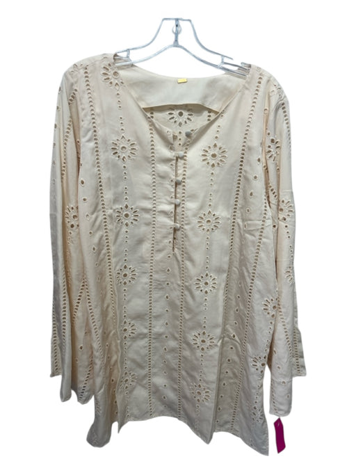 Juan D Dios Size M Light Beige Cotton Long Sleeve Buttons Floral Eyelet Coverup Light Beige / M