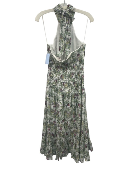 Cinq a Sept Size 6 White, Green & Multi Cotton & Silk Botanical Tie Neck Dress White, Green & Multi / 6