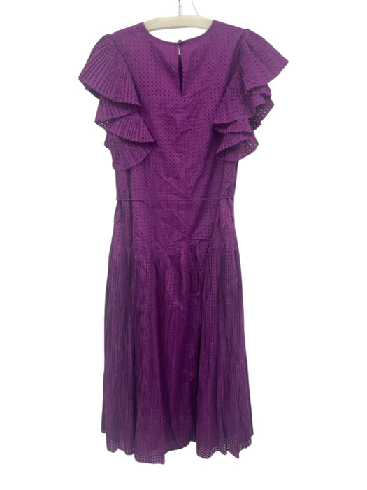 Ulla Johnson Size 6 Purple Cotton Perforated Accordion Pleat Tie Waist Dress Purple / 6