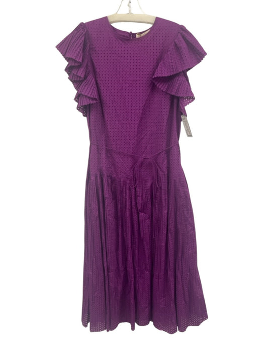 Ulla Johnson Size 6 Purple Cotton Perforated Accordion Pleat Tie Waist Dress Purple / 6