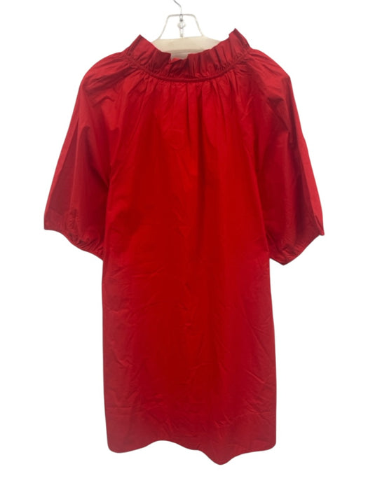 XiRENA Size M Red Cotton 1/2 Balloon Sleeve Ruffle Collar V Neck Pocketed Dress Red / M