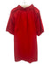 XiRENA Size M Red Cotton 1/2 Balloon Sleeve Ruffle Collar V Neck Pocketed Dress Red / M
