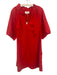 XiRENA Size M Red Cotton 1/2 Balloon Sleeve Ruffle Collar V Neck Pocketed Dress Red / M