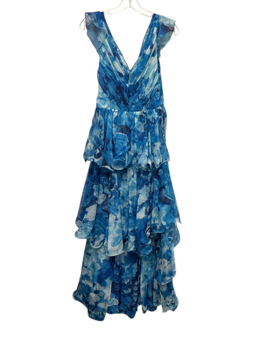 Marchesa Notte Size 6 Blue & White Polyester Flutter Cap sleeve Abstract Gown Blue & White / 6