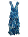Marchesa Notte Size 6 Blue & White Polyester Flutter Cap sleeve Abstract Gown Blue & White / 6