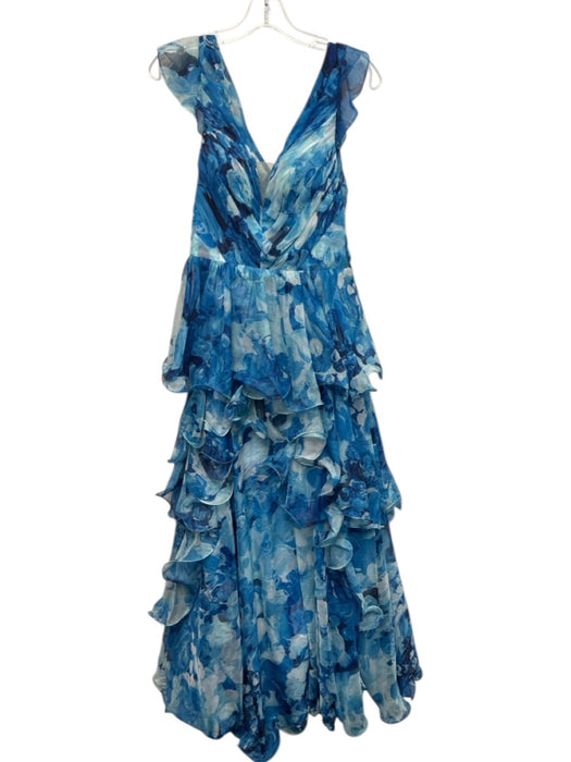 Marchesa Notte Size 6 Blue & White Polyester Flutter Cap sleeve Abstract Gown Blue & White / 6