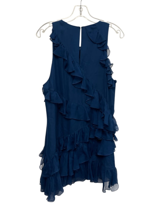 Cinq a Sept Size 10 Navy Blue Silk Sleeveless Ruffle Detail Keyhole Back Dress Navy Blue / 10