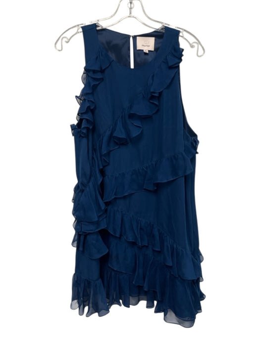Cinq a Sept Size 10 Navy Blue Silk Sleeveless Ruffle Detail Keyhole Back Dress Navy Blue / 10