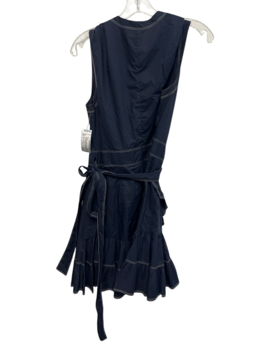 Rebecca Taylor Size 8 Navy Blue & White Cotton Sleeveless Contrast Stitch Dress Navy Blue & White / 8