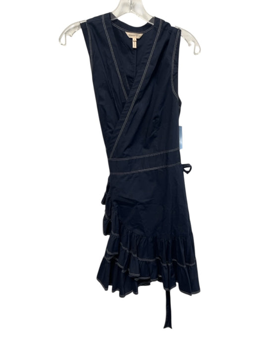 Rebecca Taylor Size 8 Navy Blue & White Cotton Sleeveless Contrast Stitch Dress Navy Blue & White / 8