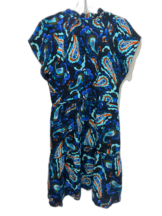 Marie Oliver Size XS Blue, Black & Orange Print Silk & Rayon Abstract Dress Blue, Black & Orange Print / XS
