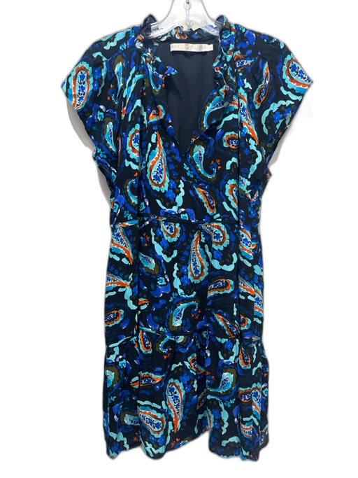 Marie Oliver Size XS Blue, Black & Orange Print Silk & Rayon Abstract Dress Blue, Black & Orange Print / XS
