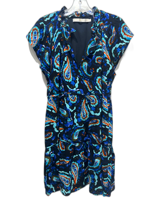 Marie Oliver Size XS Blue, Black & Orange Print Silk & Rayon Abstract Dress Blue, Black & Orange Print / XS