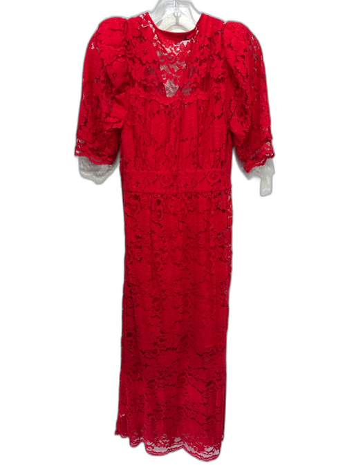 Hunter Bell Size XS Red Cotton & Rayon Lace Short Sleeve Quarter Button Dress Red / XS