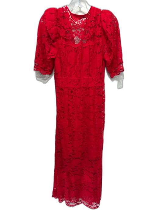Hunter Bell Size XS Red Cotton & Rayon Lace Short Sleeve Quarter Button Dress Red / XS