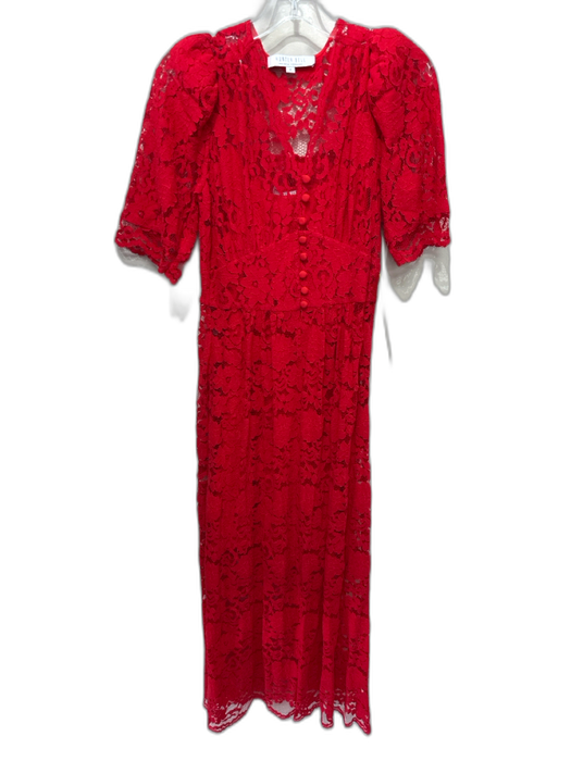 Hunter Bell Size XS Red Cotton & Rayon Lace Short Sleeve Quarter Button Dress Red / XS