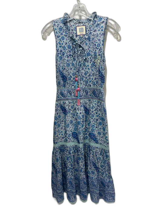 Bell Size XS Blue & Purple Cotton & Silk Floral Paisley Sleeveless Dress Blue & Purple / XS