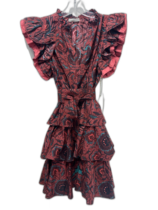 Ulla Johnson Size XS Red, Black & Blue Cotton Floral Short Flutter Sleeve Dress Red, Black & Blue / XS