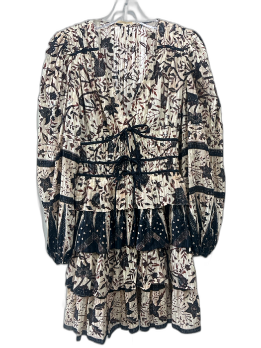 Ulla Johnson Size XS cream, navy & brown Cotton & Viscose Dotted Floral Dress cream, navy & brown / XS