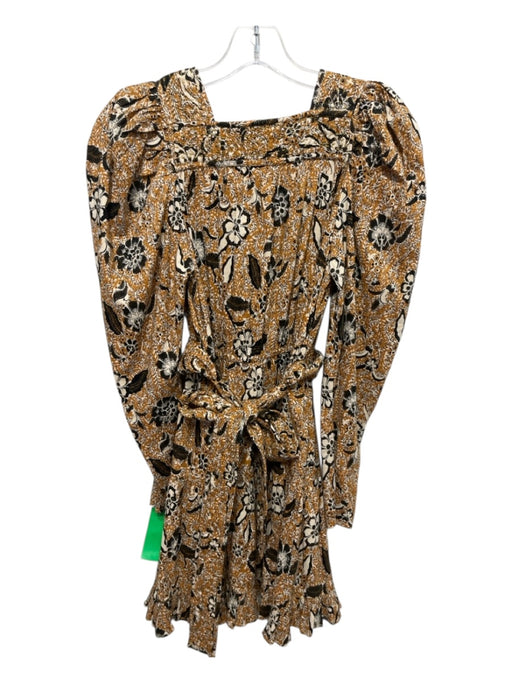 Ulla Johnson Size 00 Yellow, Beige, Black Rayon Blend Square Neck Dress Yellow, Beige, Black / 00