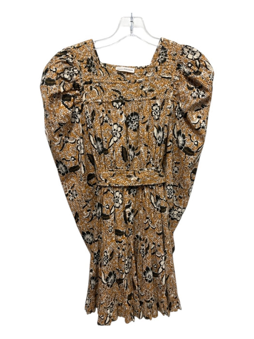 Ulla Johnson Size 00 Yellow, Beige, Black Rayon Blend Square Neck Dress Yellow, Beige, Black / 00