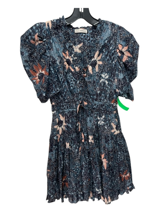 Ulla Johnson Size 00 Blue, Brown, White Cotton Blend Floral Mini Dress Blue, Brown, White / 00