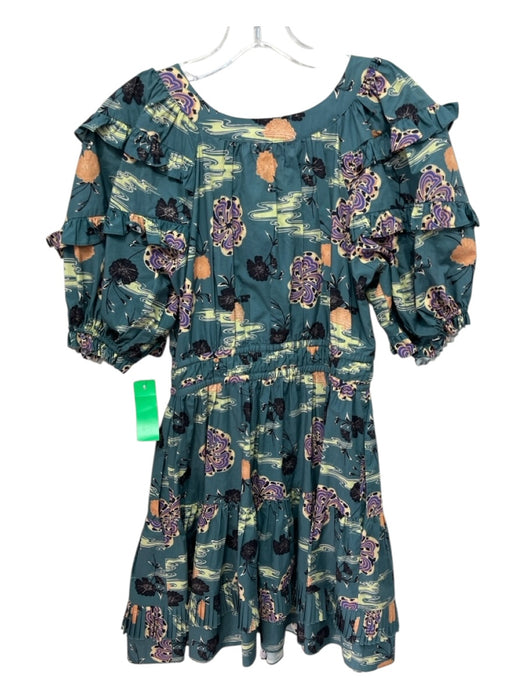 Ulla Johnson Size 2 Teal, Blue, Orange Cotton Accordion Pleats Above Knee Dress Teal, Blue, Orange / 2