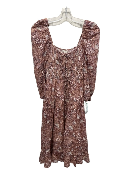 Ulla Johnson Size 00 red & beige Cotton Half Sleeve Flowers Empire Waist Dress red & beige / 00