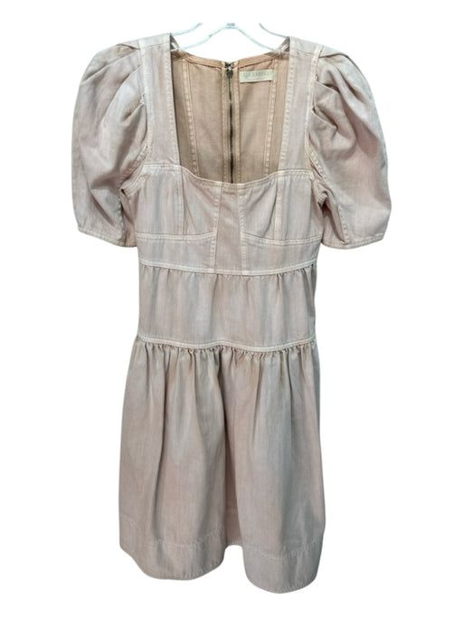 Ulla Johnson Size 00 Beige Pink Cotton Denim Tiered Puff Shoulder Midi Dress Beige Pink / 00