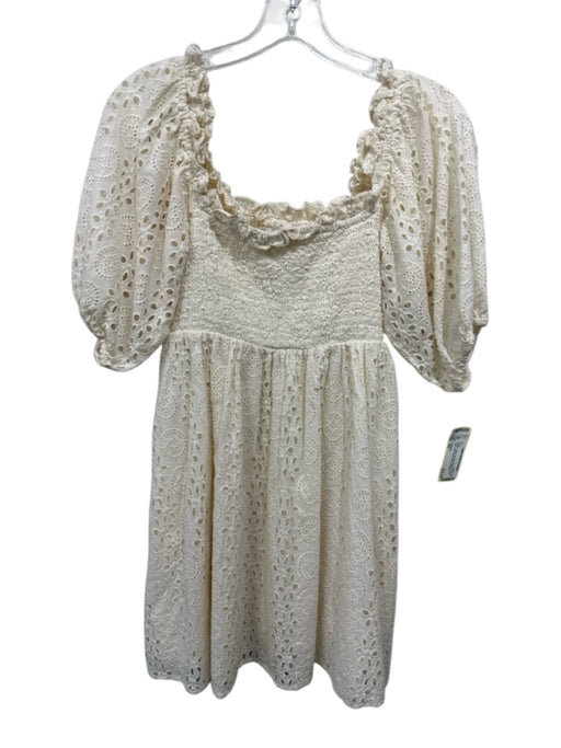 Cleobella Size XS White Cotton Smocked Bodice Eyelet Lace Puff Sleeve Mini Dress White / XS