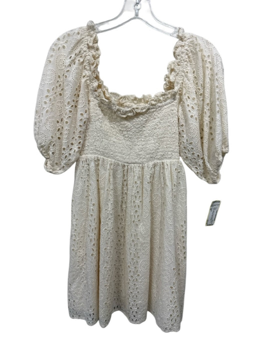 Cleobella Size XS White Cotton Smocked Bodice Eyelet Lace Puff Sleeve Mini Dress White / XS