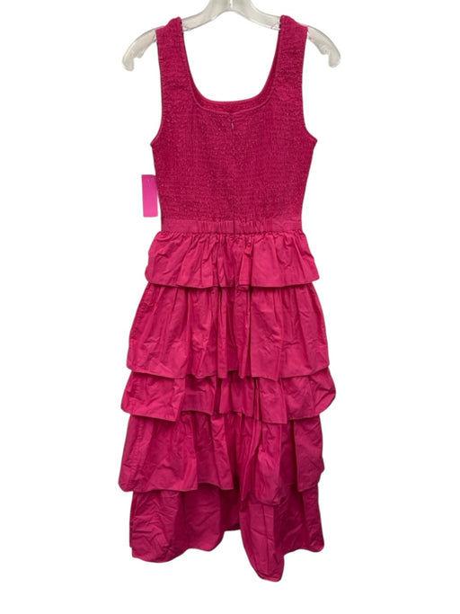 Rhode Size XS Hot pink Cotton tiered ruffle skirt smocked body Midi Dress Hot pink / XS
