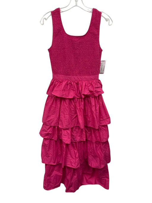 Rhode Size XS Hot pink Cotton tiered ruffle skirt smocked body Midi Dress Hot pink / XS