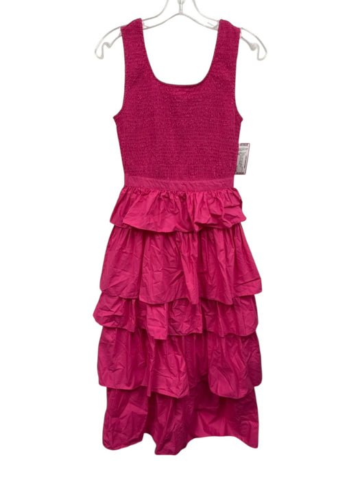 Rhode Size XS Hot pink Cotton tiered ruffle skirt smocked body Midi Dress Hot pink / XS