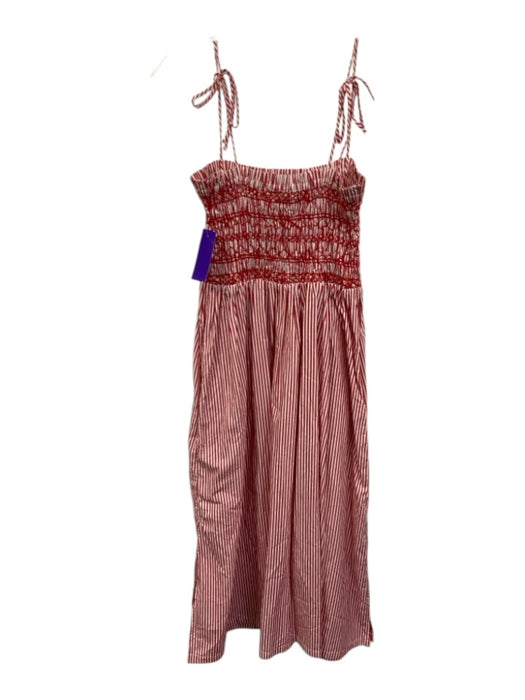 J Crew Size XS Red & White Cotton Spaghetti Strap Stripe Smocked Bodice Dress Red & White / XS