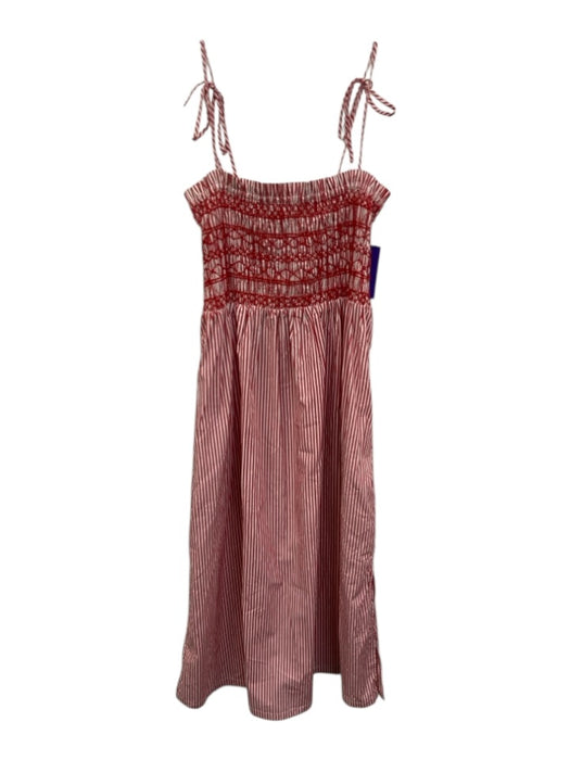 J Crew Size XS Red & White Cotton Spaghetti Strap Stripe Smocked Bodice Dress Red & White / XS