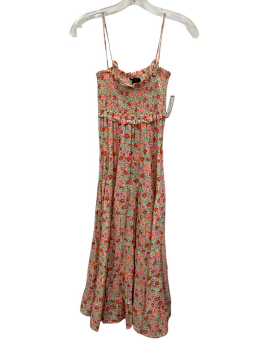 J Crew Size XXS Orange, Red, Green Cotton Blend Spaghetti Strap Midi Dress Orange, Red, Green / XXS