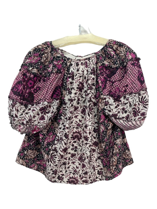 Ulla Johnson Size 4 Black, Cream, Pink Cotton & Silk Abstract Floral Top Black, Cream, Pink / 4