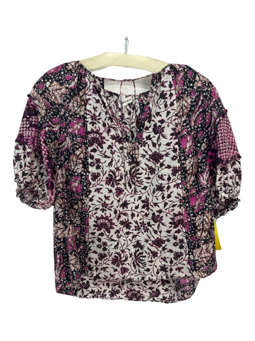 Ulla Johnson Size 4 Black, Cream, Pink Cotton & Silk Abstract Floral Top Black, Cream, Pink / 4